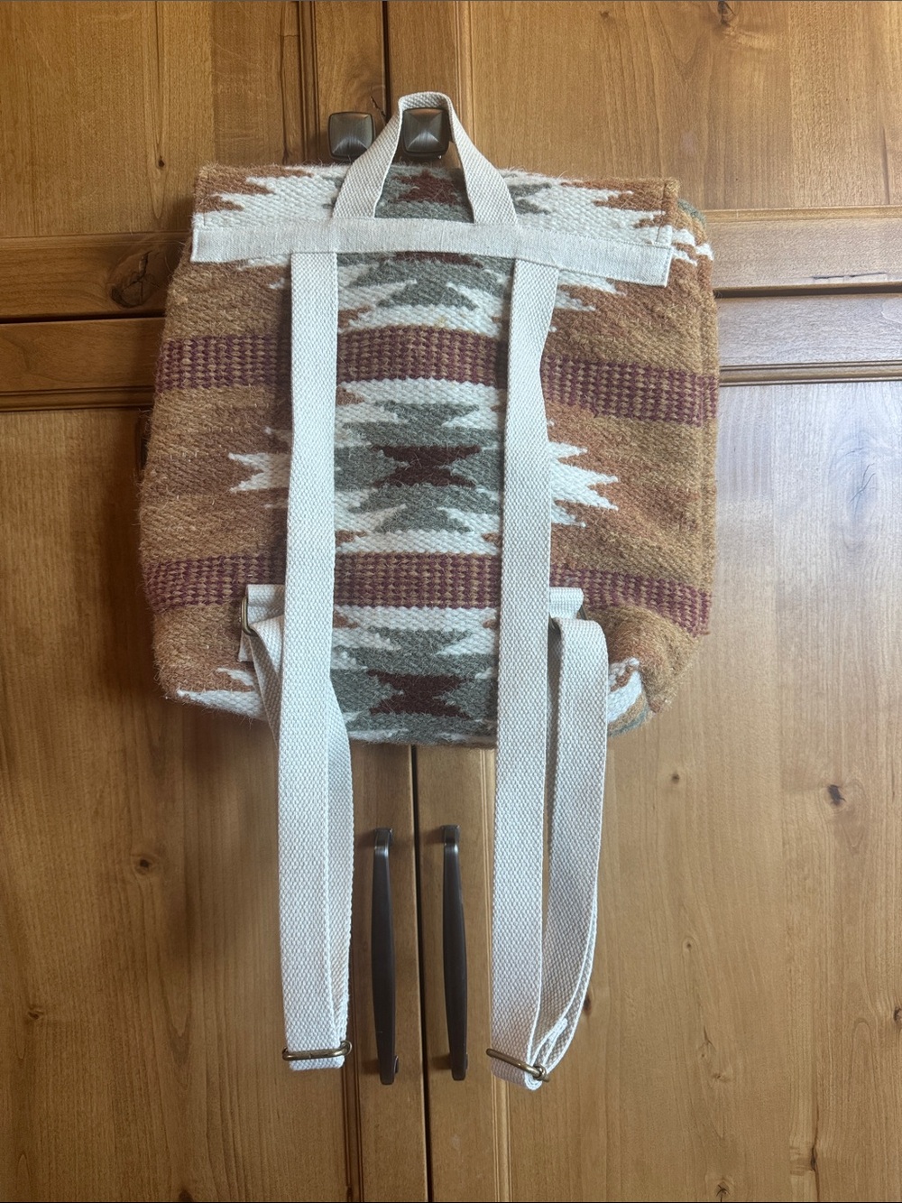 Aztec-Pattern Woven Backpack in White, Rust & Gray - Picture 2 of 6